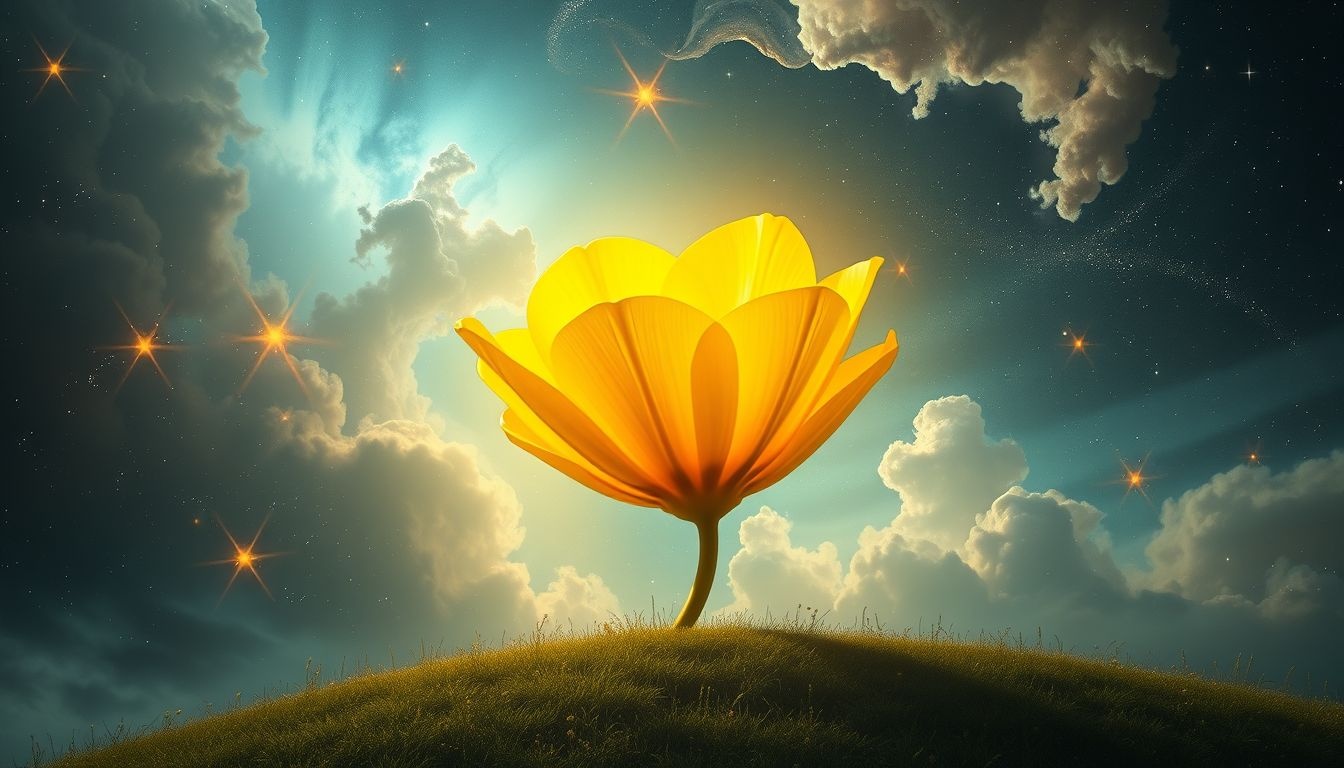 Een reusachtige boterbloem symboliseert groei en nieuwe kansen.