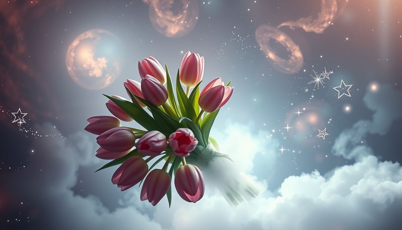 Een boeket tulpen ontvangen symboliseert nieuwe liefde en geluk.