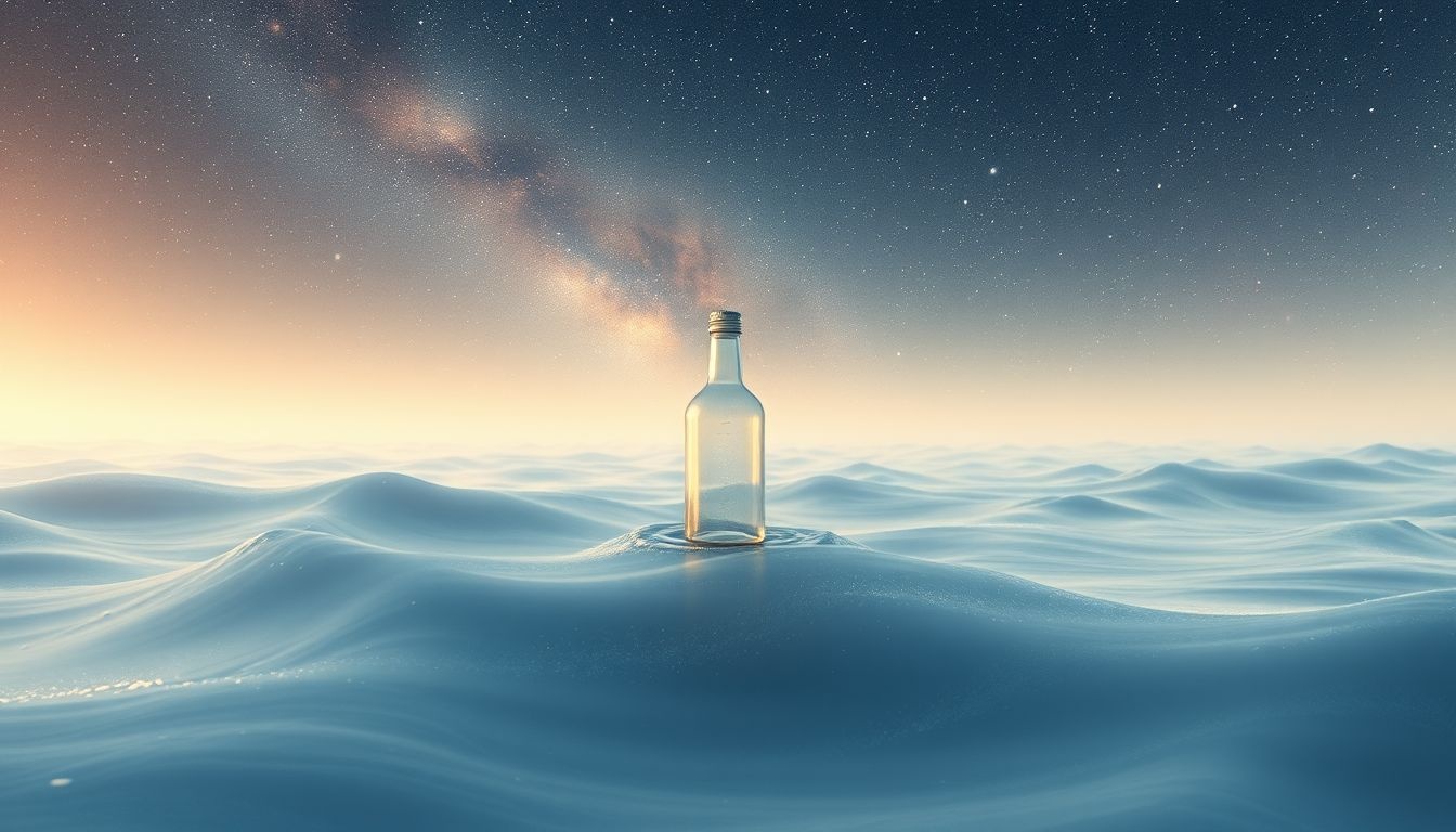 Een fles in de zee symboliseert verborgen emoties en hoop.