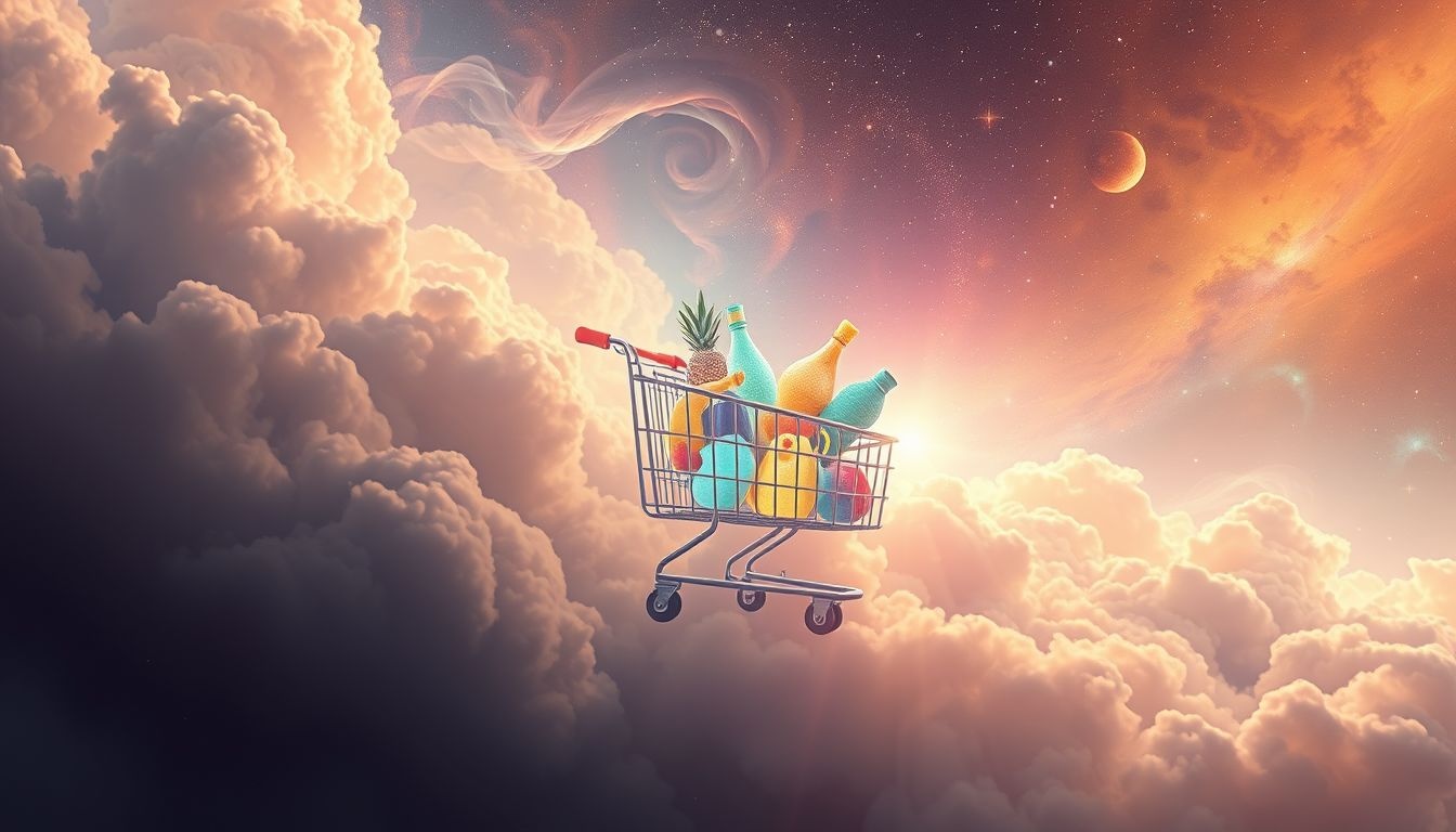 Een karretje vol boodschappen symboliseert overvloed en voorbereiding.