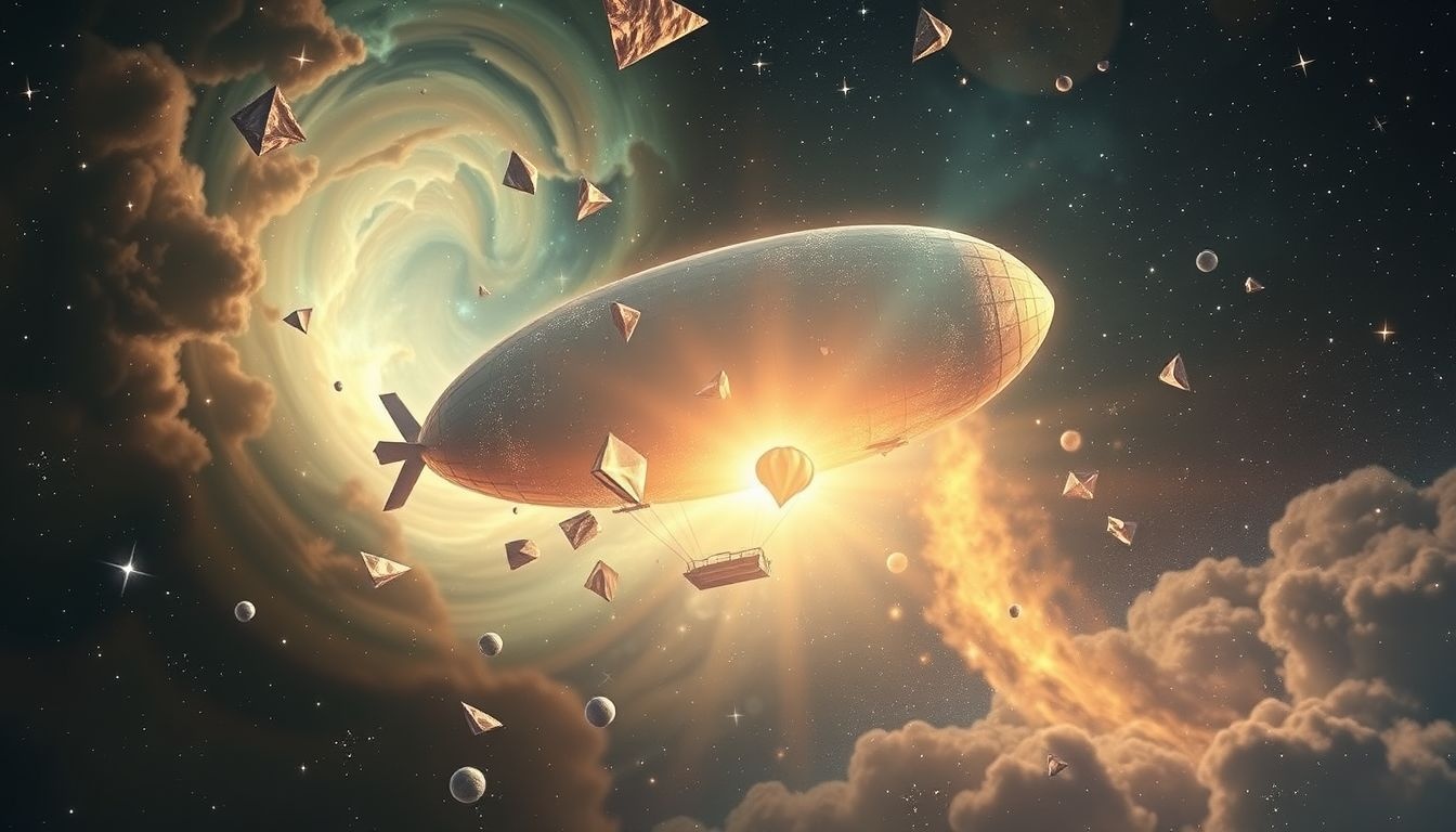 Een neerstortende zeppelin symboliseert angst voor verlies van controle.