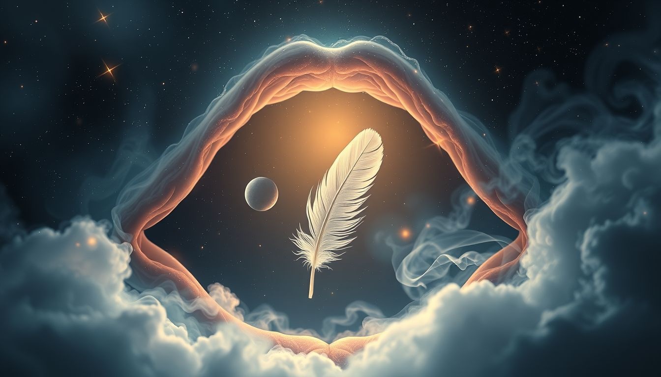 Een veer in je mond symboliseert vrijheid en expressie in dromen.