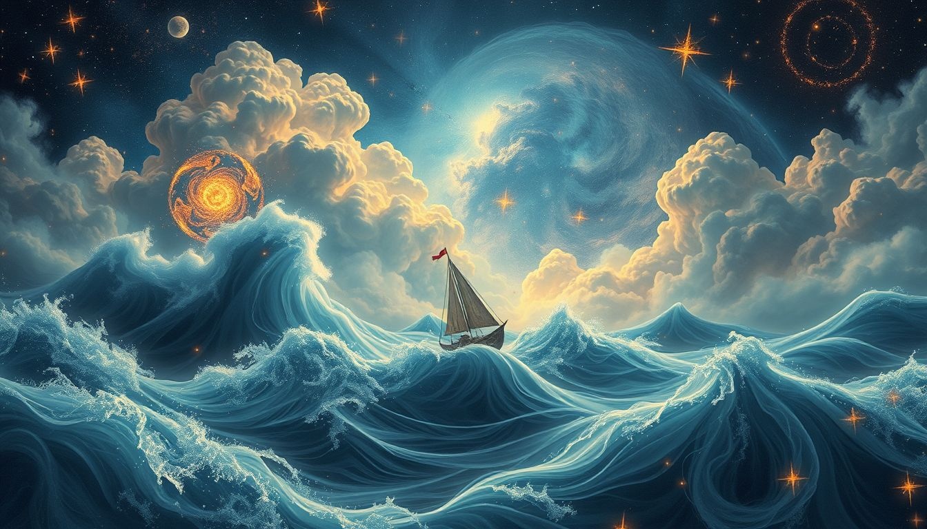 Een stormachtige boottocht symboliseert innerlijke onzekerheid en uitdagingen.