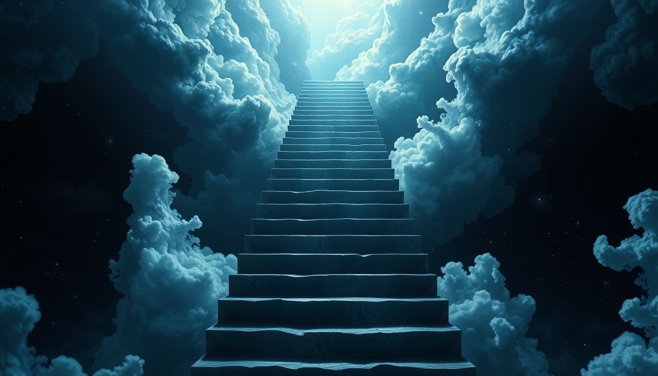 Dromen over een trap in donkere ruimte symboliseert onzekerheid en groei.