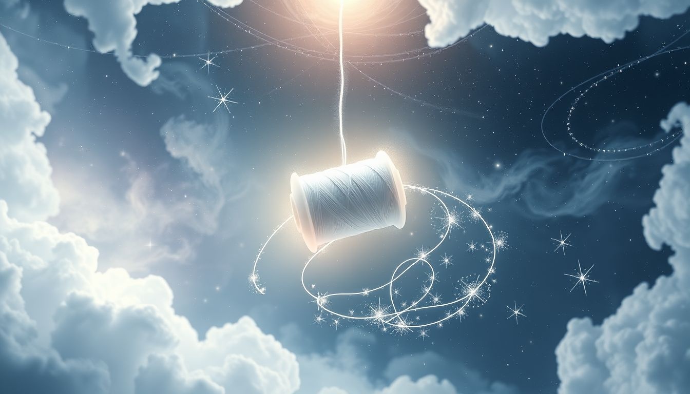 Dromen over witte klossen garen symboliseren zuiverheid en nieuwe kansen.