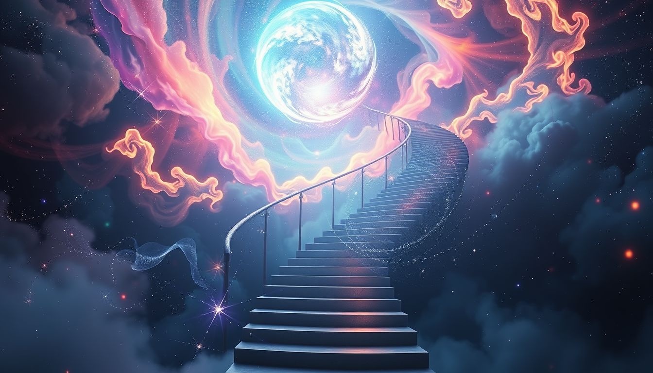 De oneindige trap symboliseert eeuwige groei zonder ooit doel bereiken.