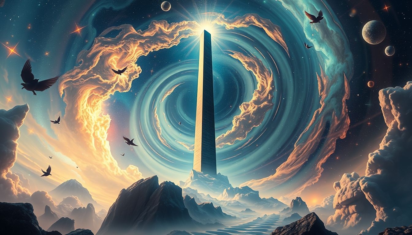 Een hoge obelisk symboliseert vaak spirituele groei en kracht.