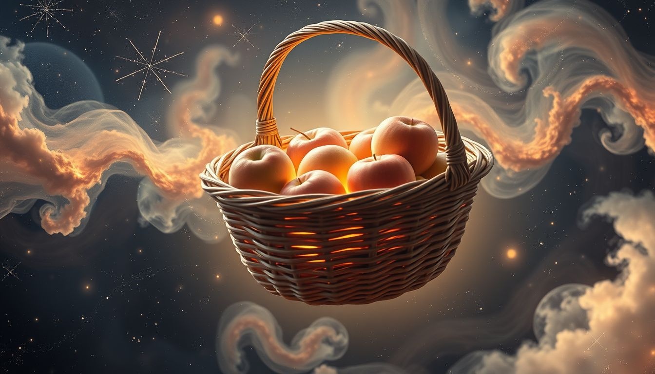 Appels in een mand symboliseren overvloed en geluk in dromen.