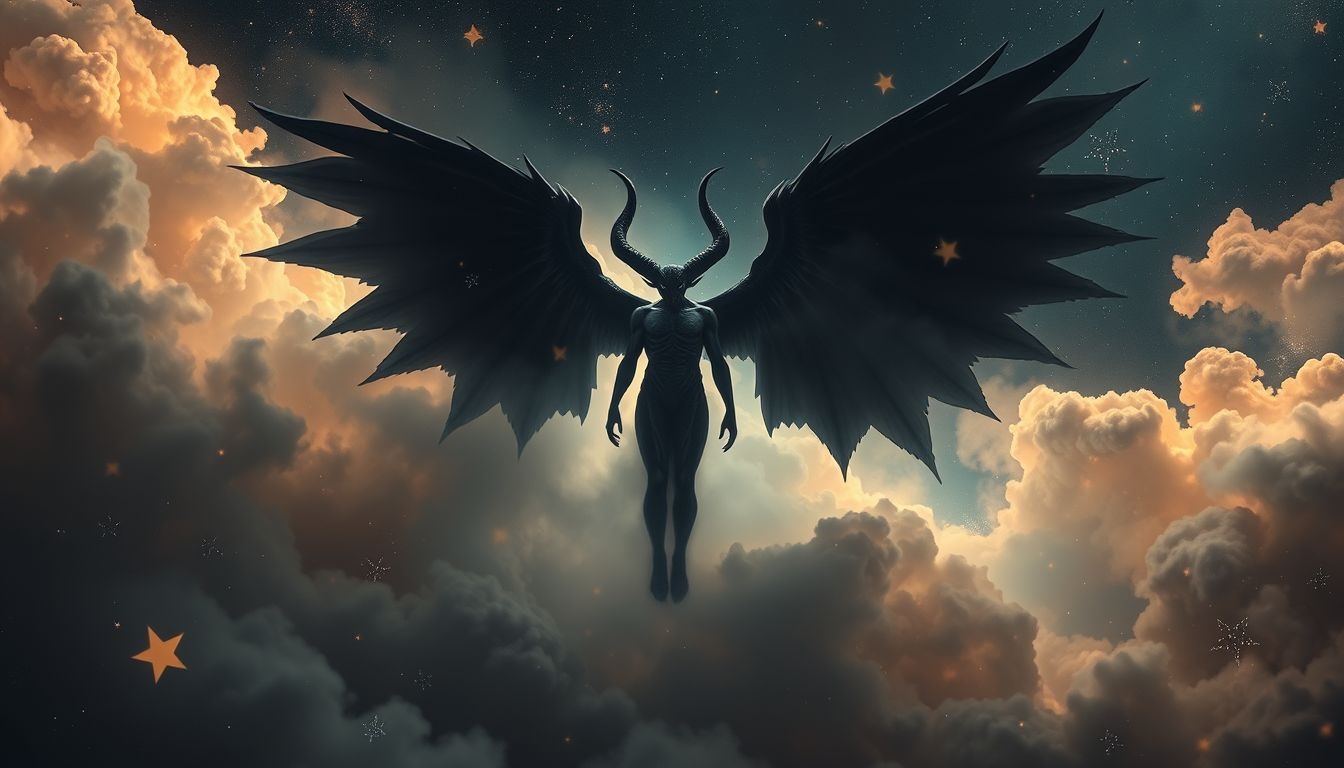 Een incubus met zwarte vleugels symboliseert verborgen angsten en verleiding.