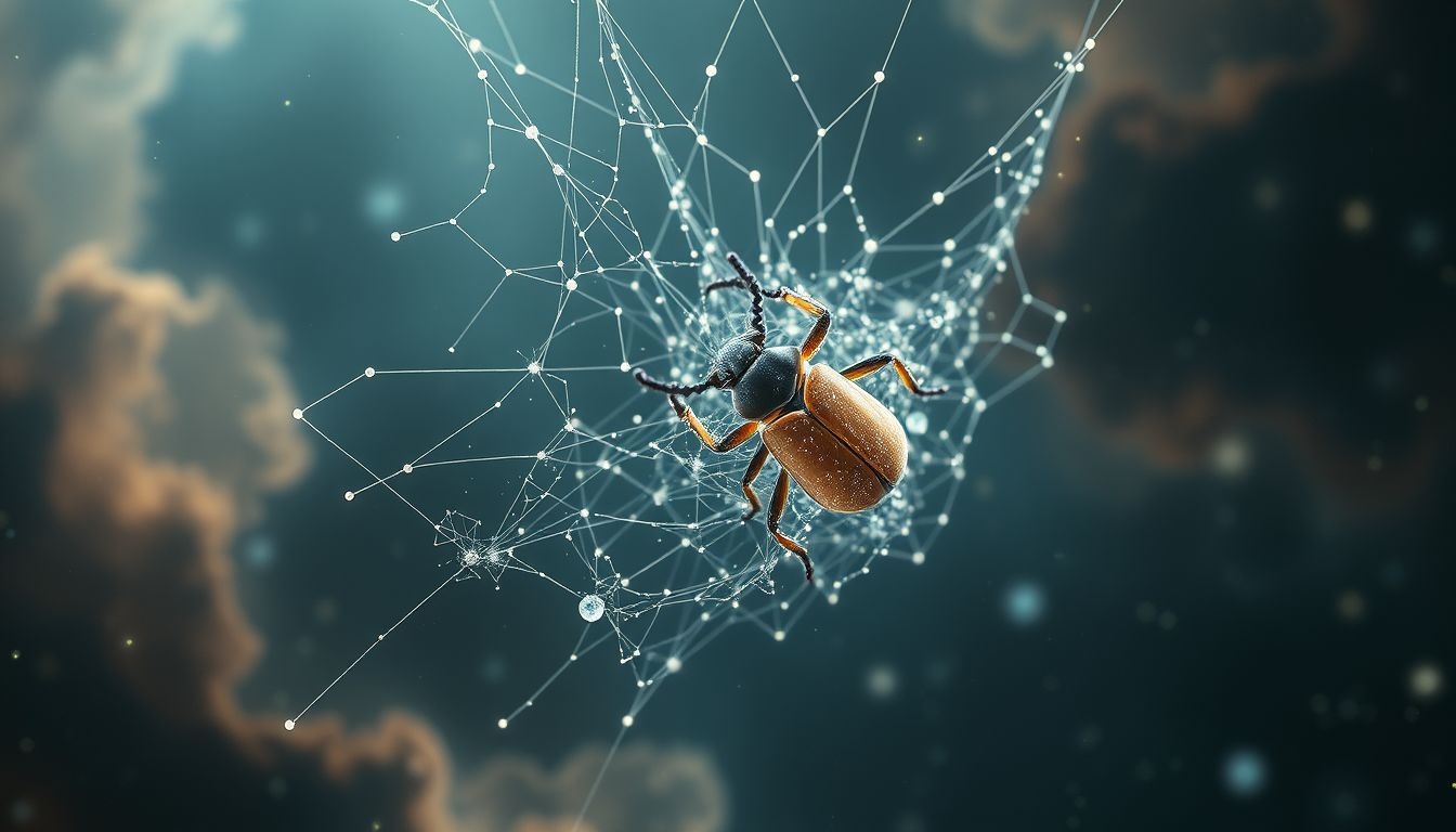 Een meikever in een web symboliseert vastzitten in persoonlijke conflicten.