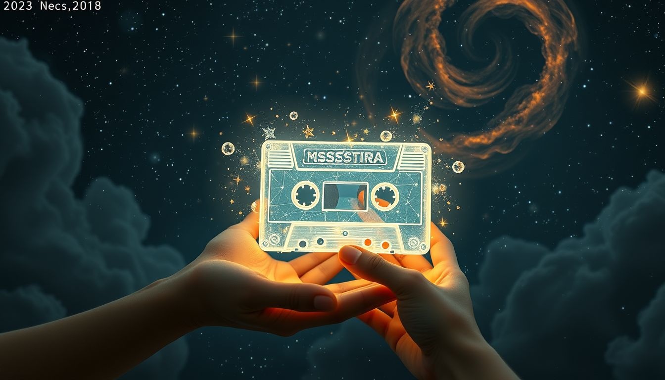 Een cassetteband cadeau symboliseert gekoesterde herinneringen delen.