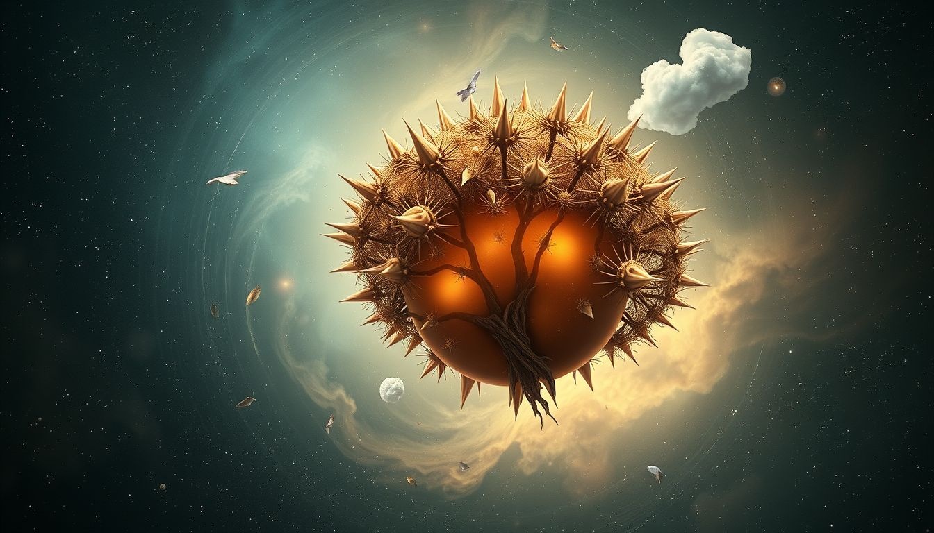 Een kastanjeboom vol stekels symboliseert innerlijke conflicten en bescherming.