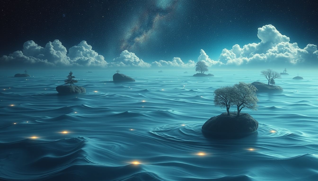 Een overstroomd landschap symboliseert emotionele overweldiging en verandering.