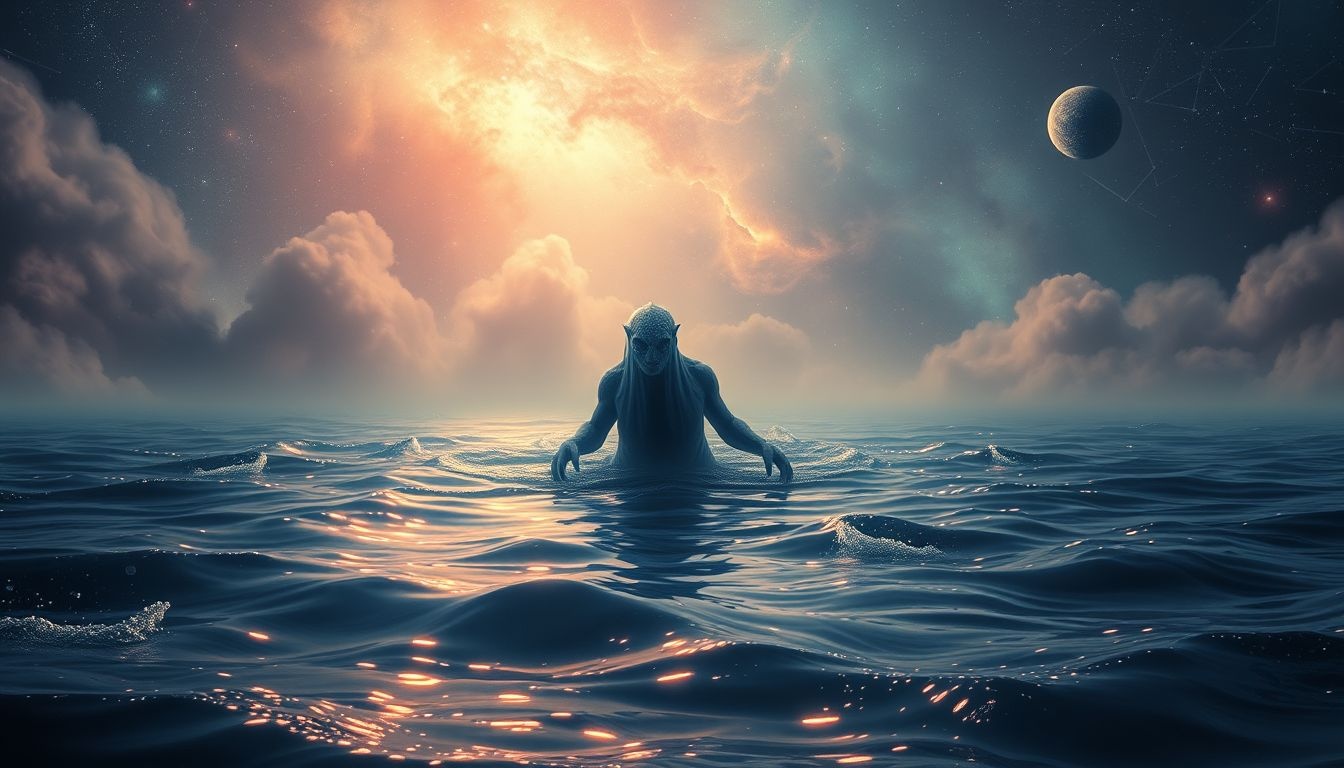 Droom 16: Monster in water symboliseert onderdrukte emoties en angsten.