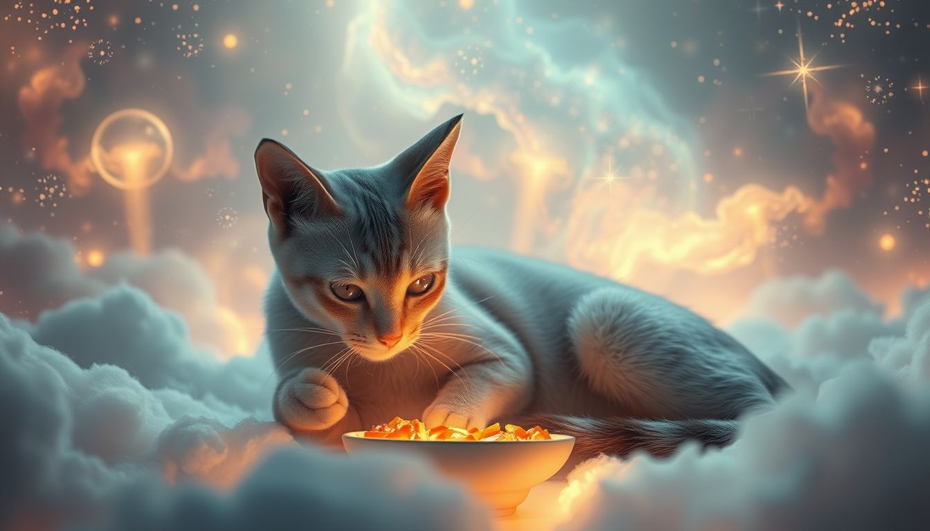 Een kat die eet symboliseert tevredenheid en innerlijke rust.