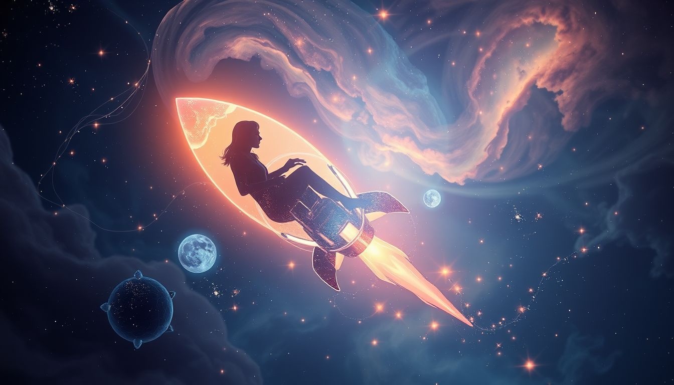 Zelf in een raket zitten symboliseert persoonlijke groei en ambitie.