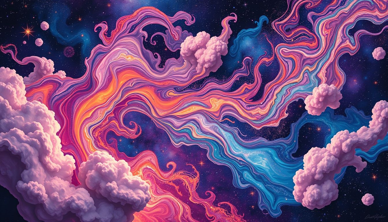 Droom 22 symboliseert creatieve expressie en emotionele vrijheid via verf.
