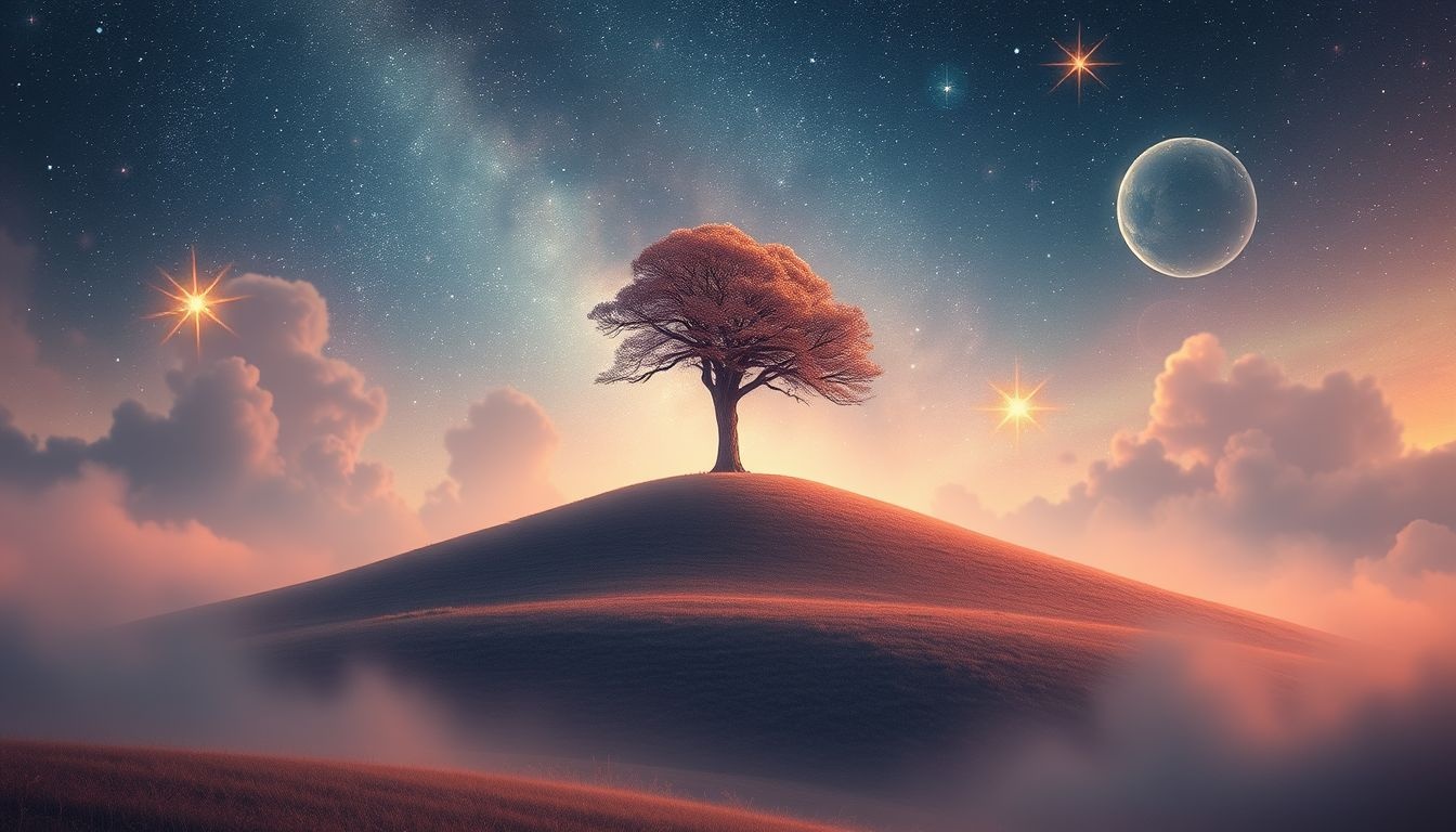 Een eenzame boom symboliseert vaak innerlijke kracht en isolement.