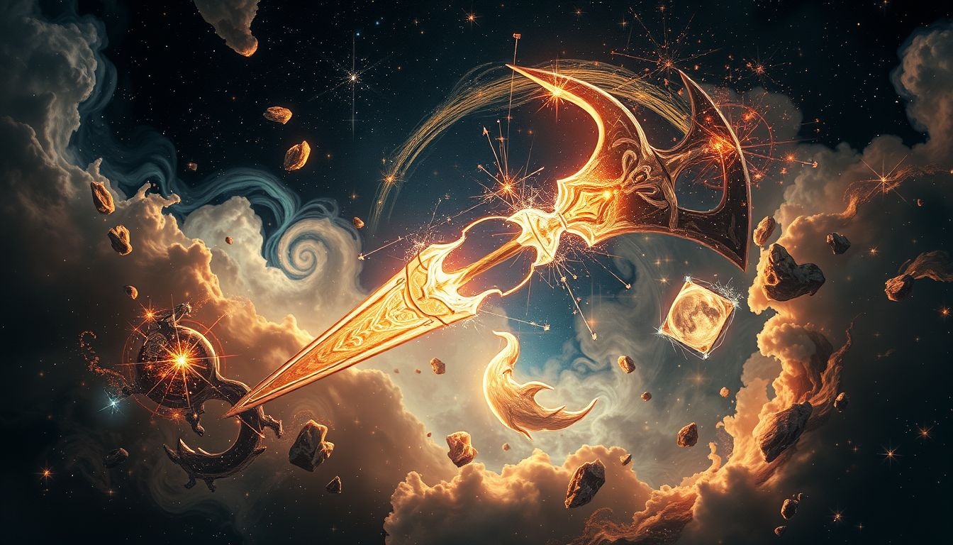 Een halberd die breekt symboliseert innerlijke conflicten of zwakte.
