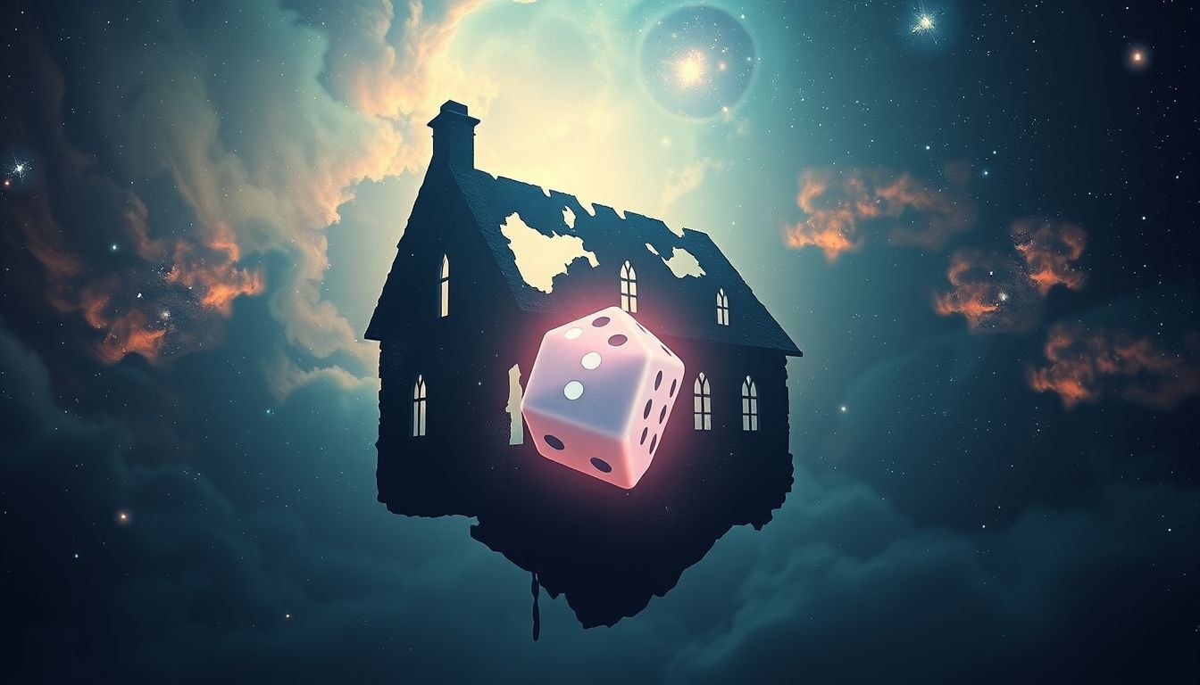 Een dobbelbeker in een oud huis symboliseert verborgen kansen.