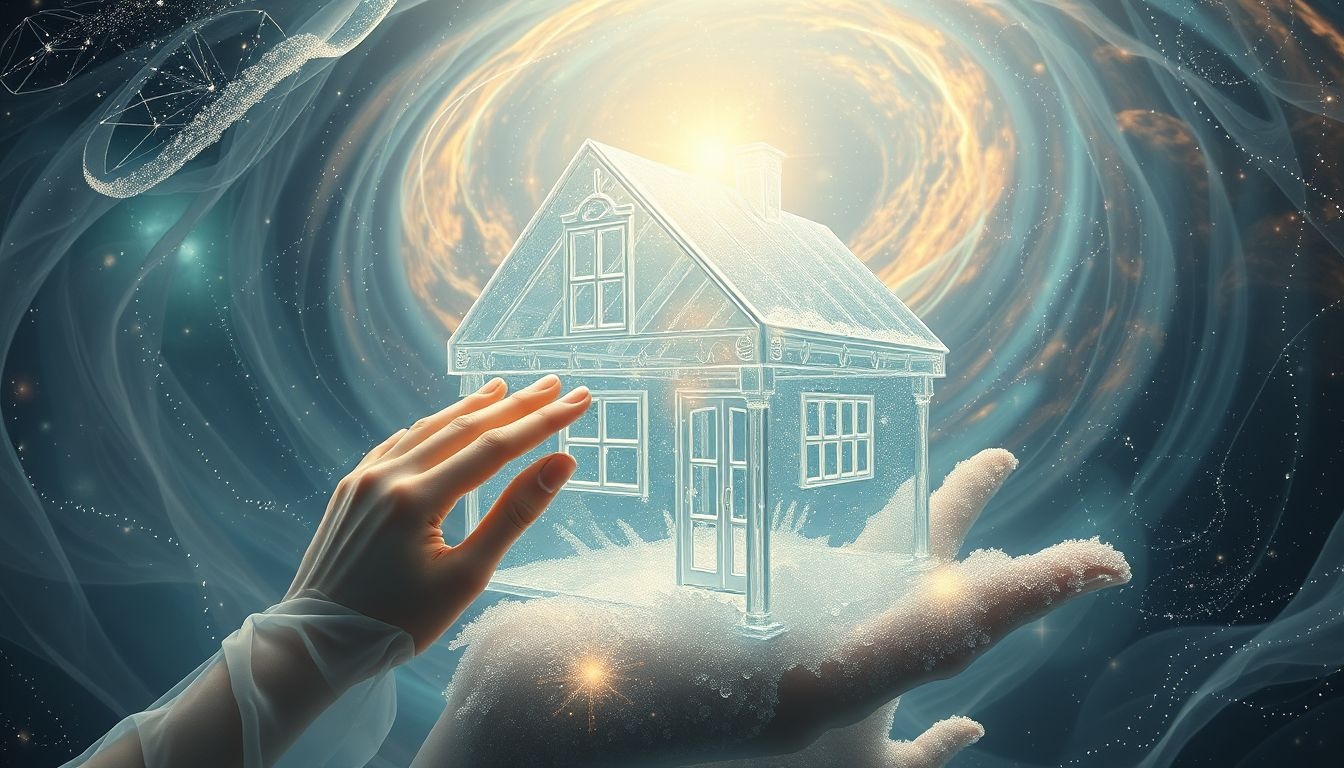 Een glazen huis dat schoonmaakt symboliseert innerlijke zuivering en helderheid.
