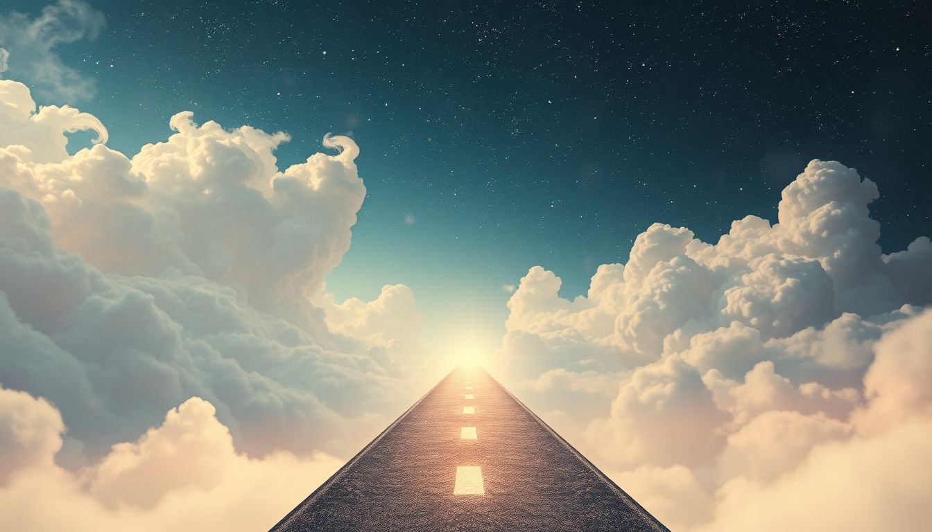 Een verlaten weg oversteken symboliseert onzekerheid en nieuwe beginnen.