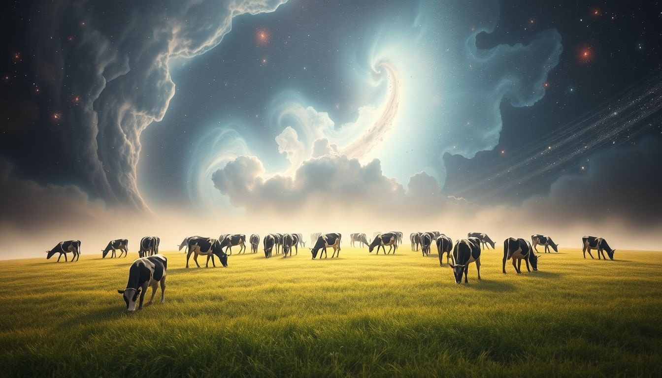 Een kudde zwartbonte koeien symboliseert rijkdom en harmonie in dromen.
