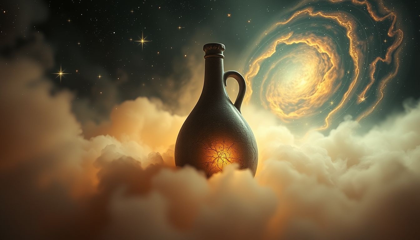 Een oude wijnkruik symboliseert verborgen smaken uit het verleden.