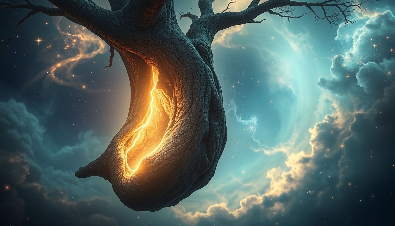 Een scheur in een boom symboliseert innerlijke kwetsbaarheid en groei.