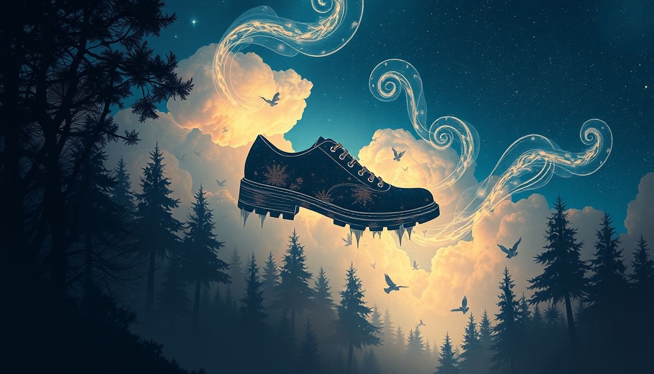 Dromen over jachtschoenen in bos symboliseren avontuur en vrijheid.