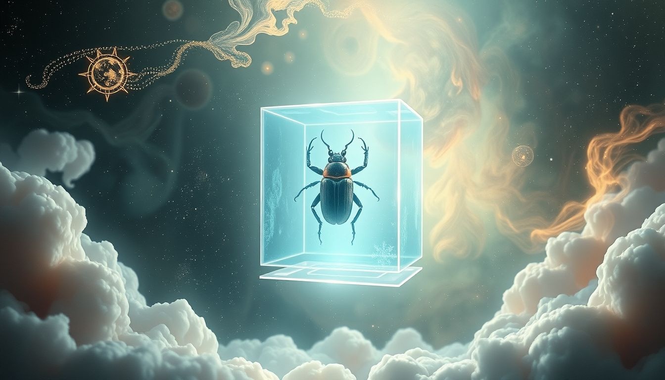 Een scarabee in een doos symboliseert verborgen transformatie en kracht.
