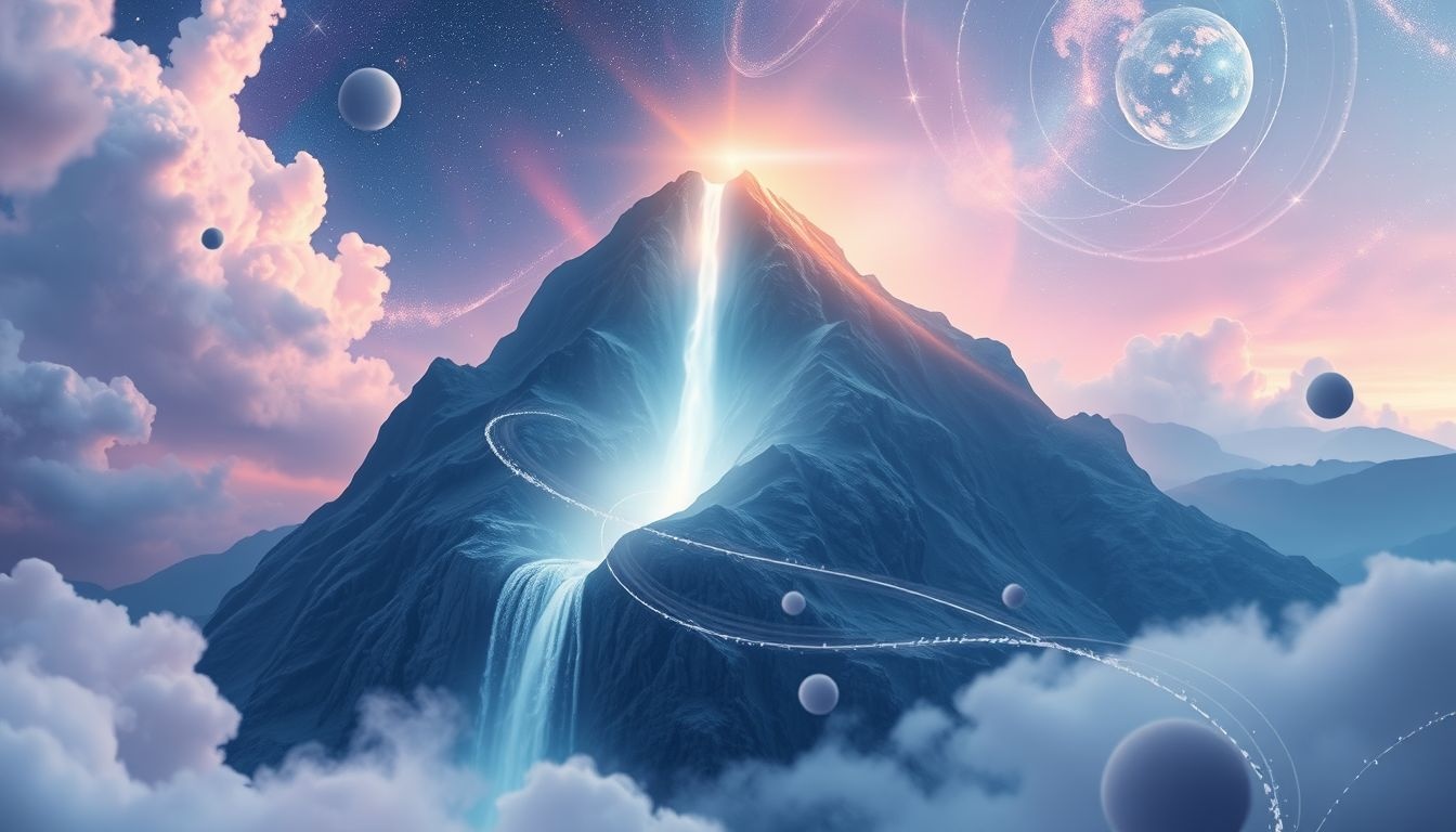 Een waterval op een berg symboliseert emotionele zuivering en vrijlating.