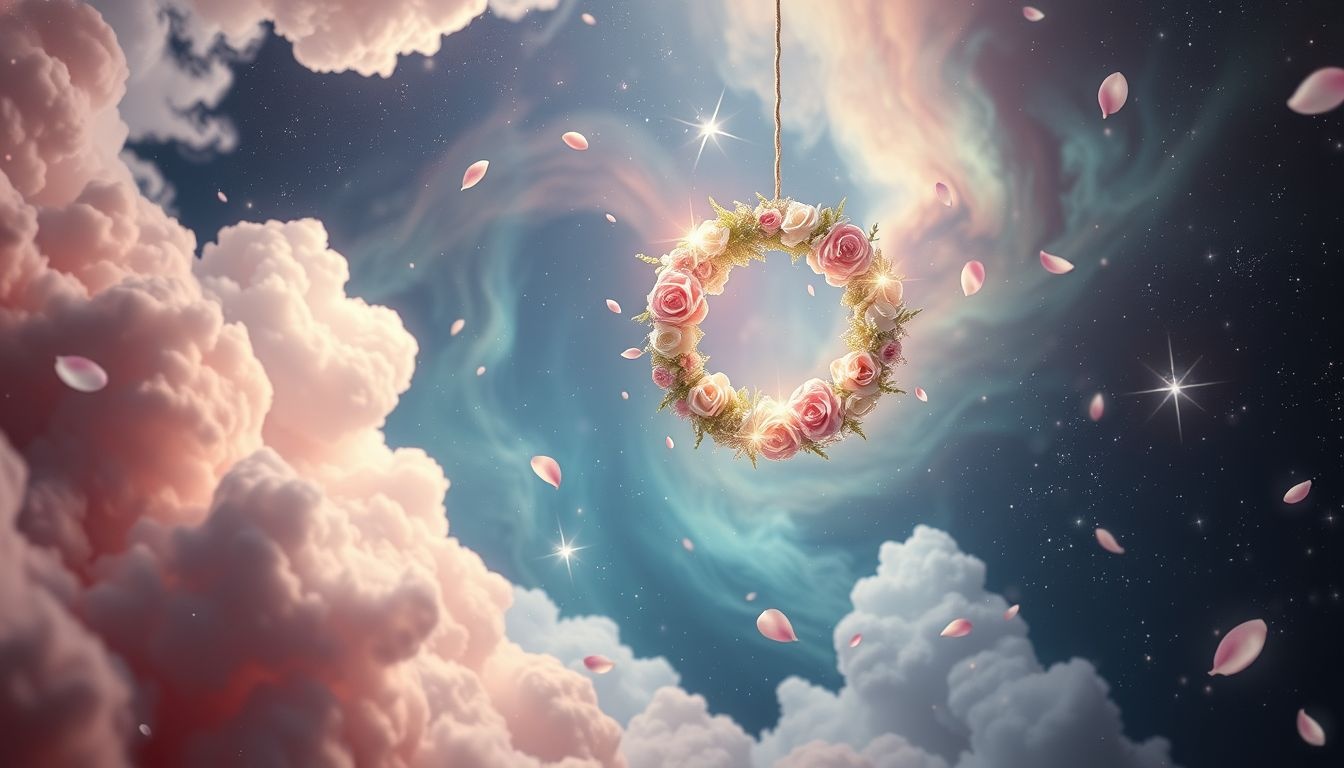 Een onophaalbare bloemenkrans symboliseert onbereikbare verlangens in dromen.