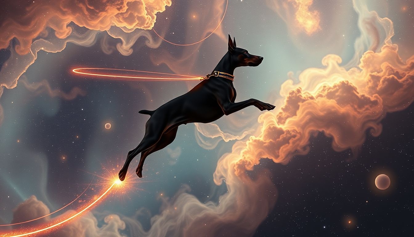 Dromen over Dobermann aan de lijn symboliseert beheersing van innerlijke kracht.