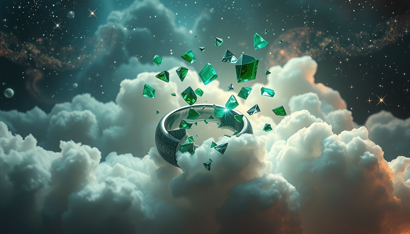 Een gebroken smaragden ring symboliseert gebroken beloften en verdriet.