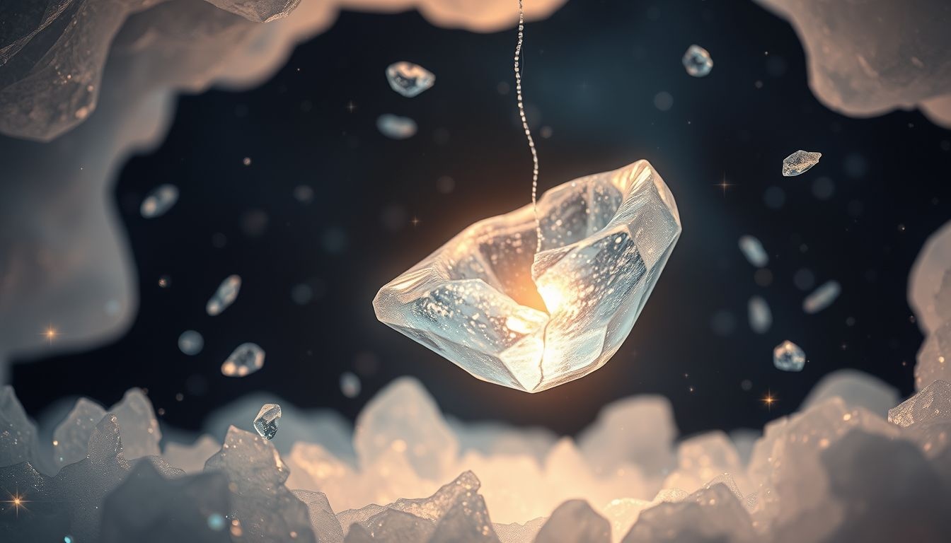 Een barst in kristal symboliseert broze relaties of kwetsbaarheid.