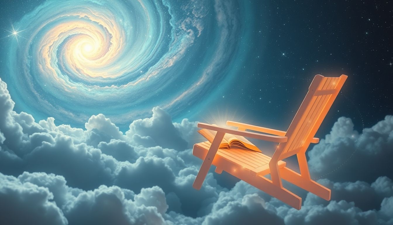 Dromen over een strandstoel met een boek symboliseert innerlijke rust en avontuur.