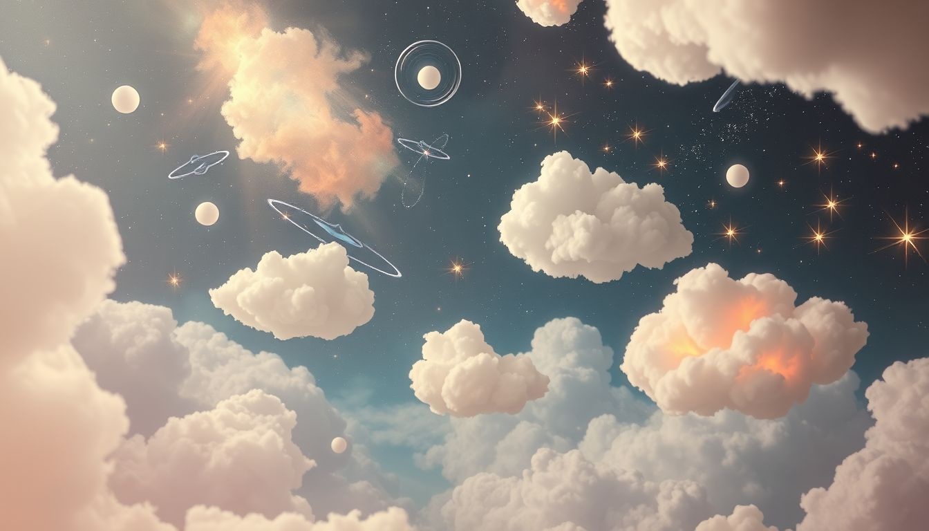 Dromen over wolken in objectvorm symboliseren creatieve gedachten en inzichten.