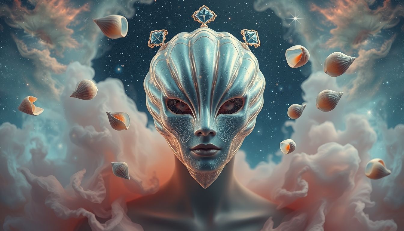 Een schelpbril symboliseert verborgen identiteit en creatieve vermommingen.