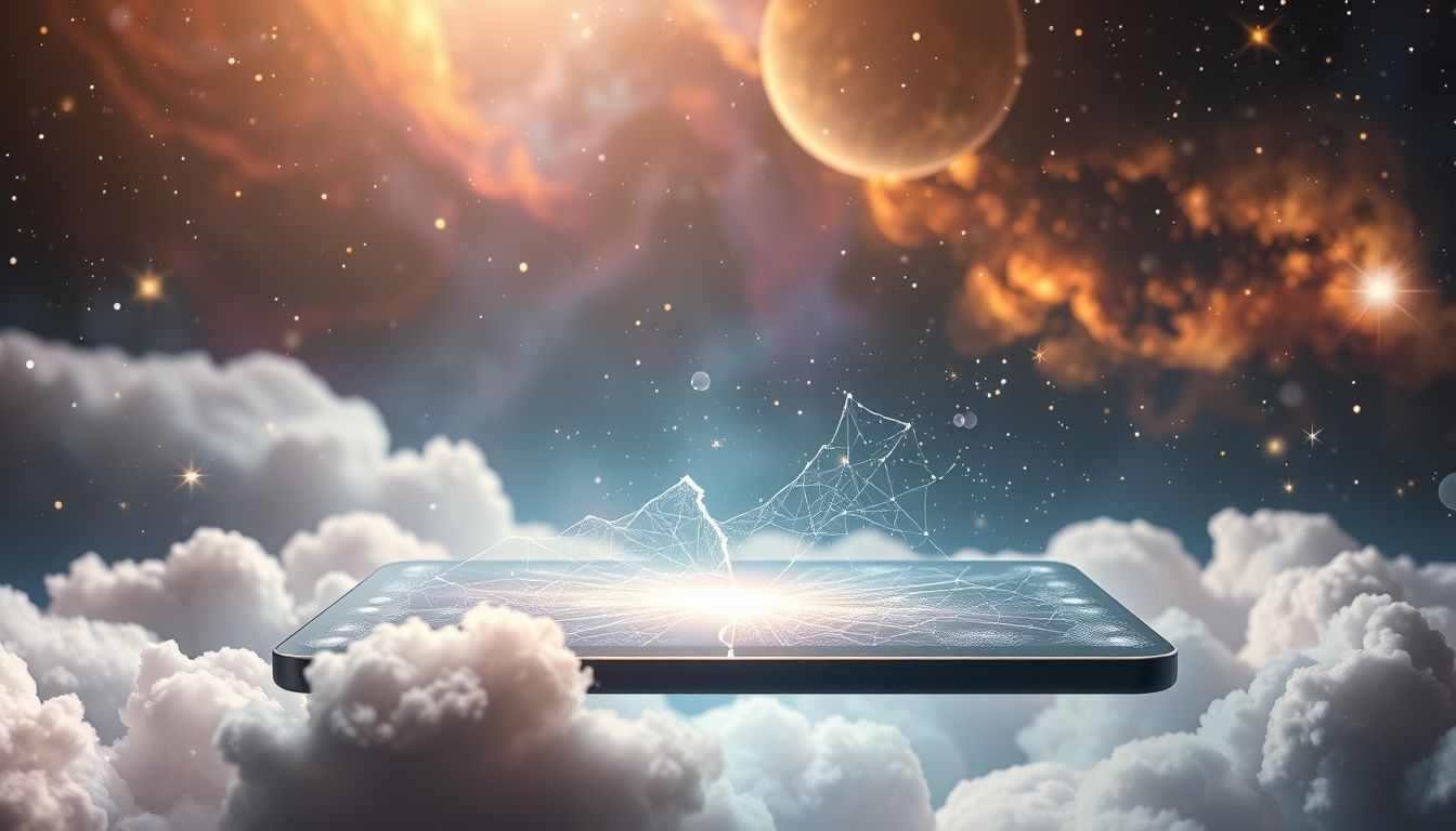 Een gebarsten tabletscherm symboliseert vaak innerlijke conflicten en kwetsbaarheid.