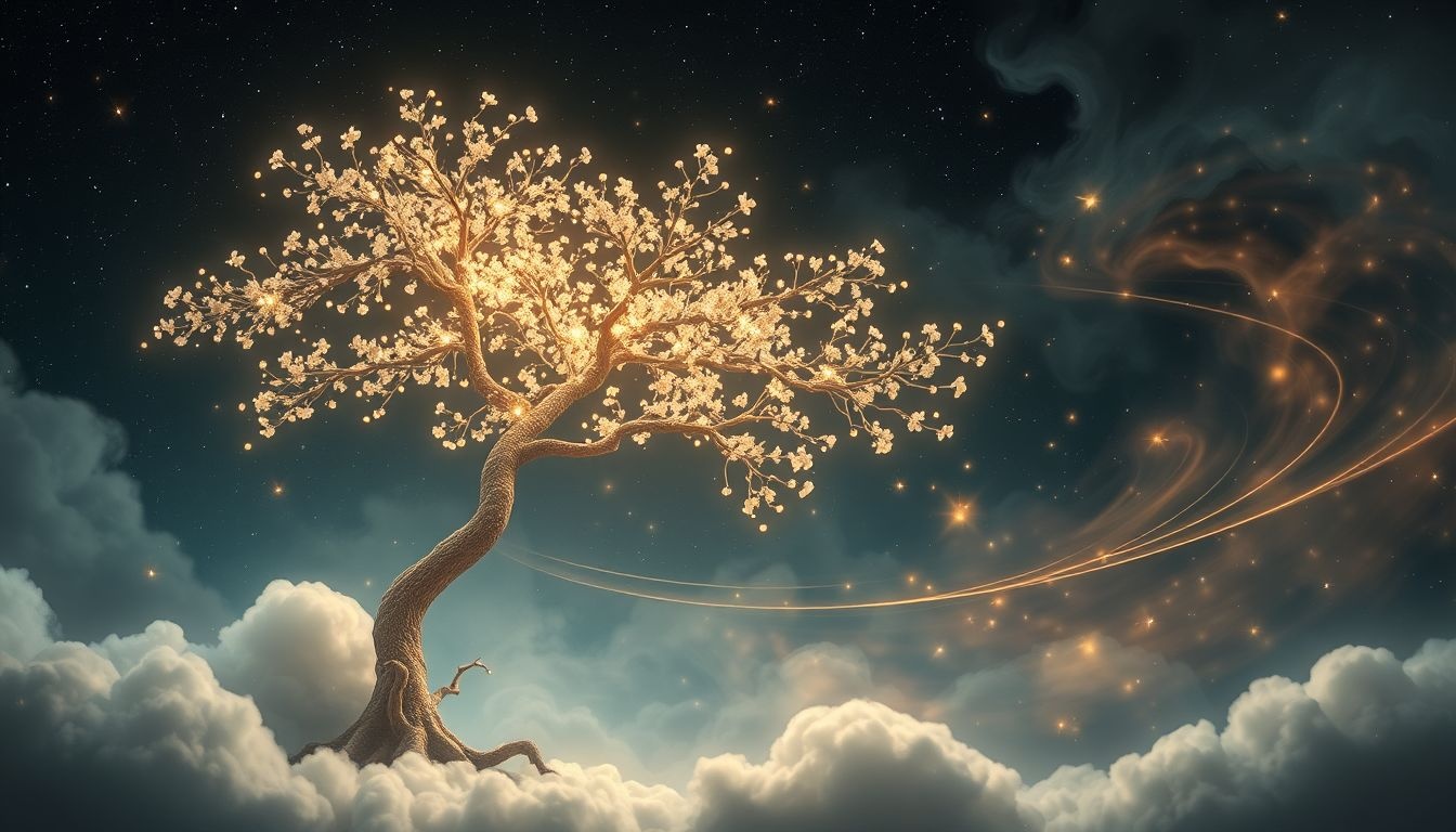 Een boom vol pollen symboliseert vruchtbaarheid en nieuwe kansen.
