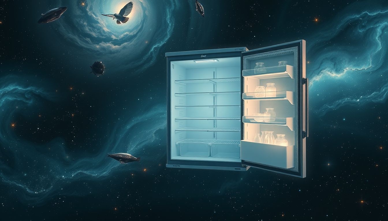 Een ijskast vol lege beloftes symboliseert gekoelde teleurstellingen.
