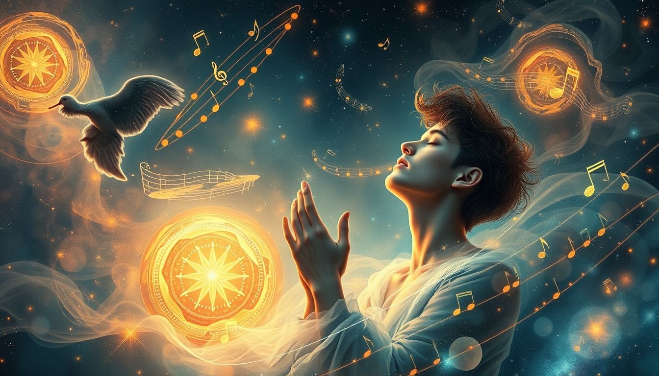 Een zingende heer symboliseert innerlijke harmonie en zelfexpressie.