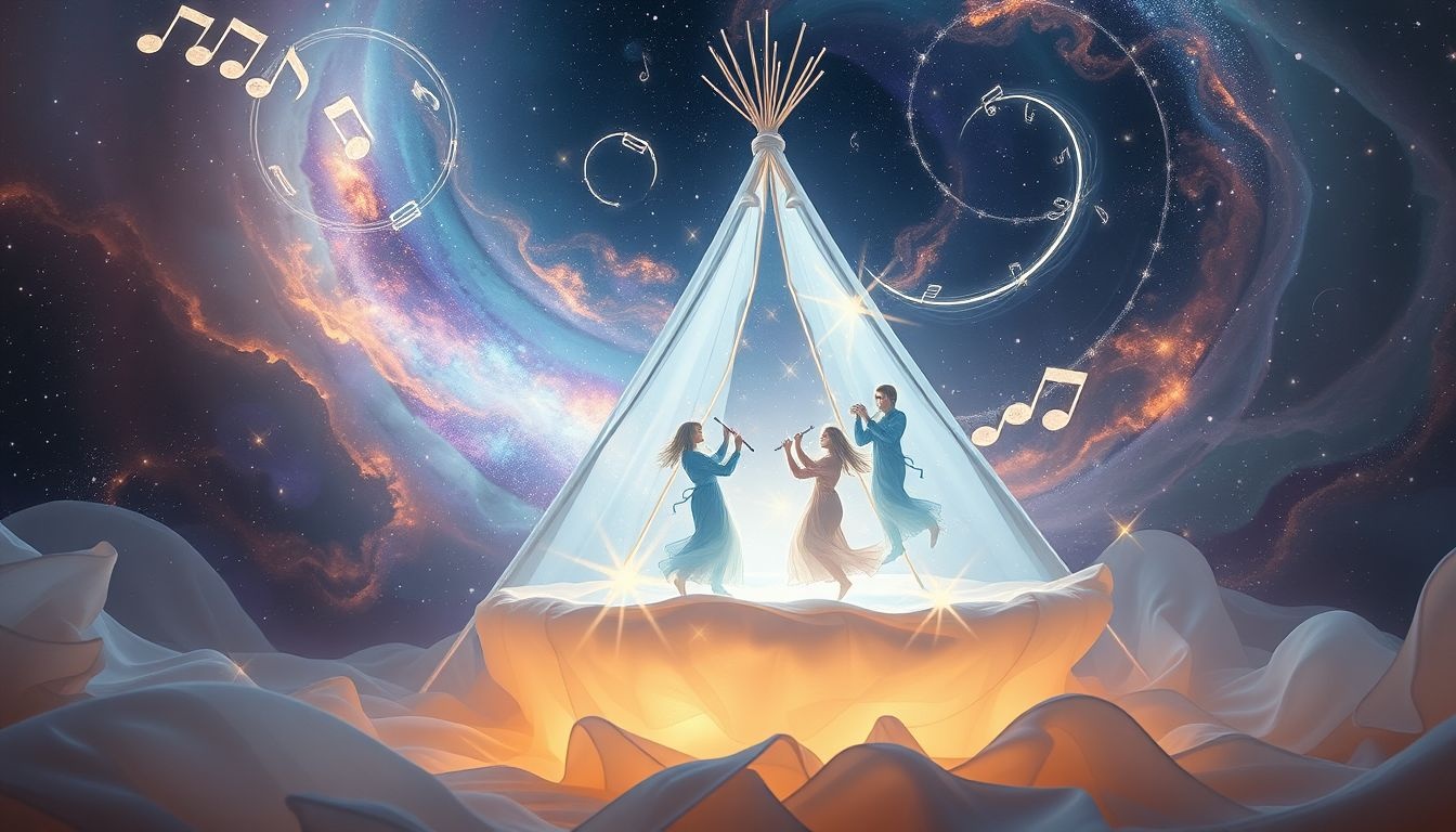Dromen over muziek in een tipi symboliseren vreugde en verbondenheid.