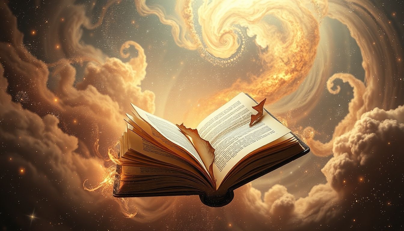 Vervallen boeken symboliseren verloren kennis en vergeten herinneringen.