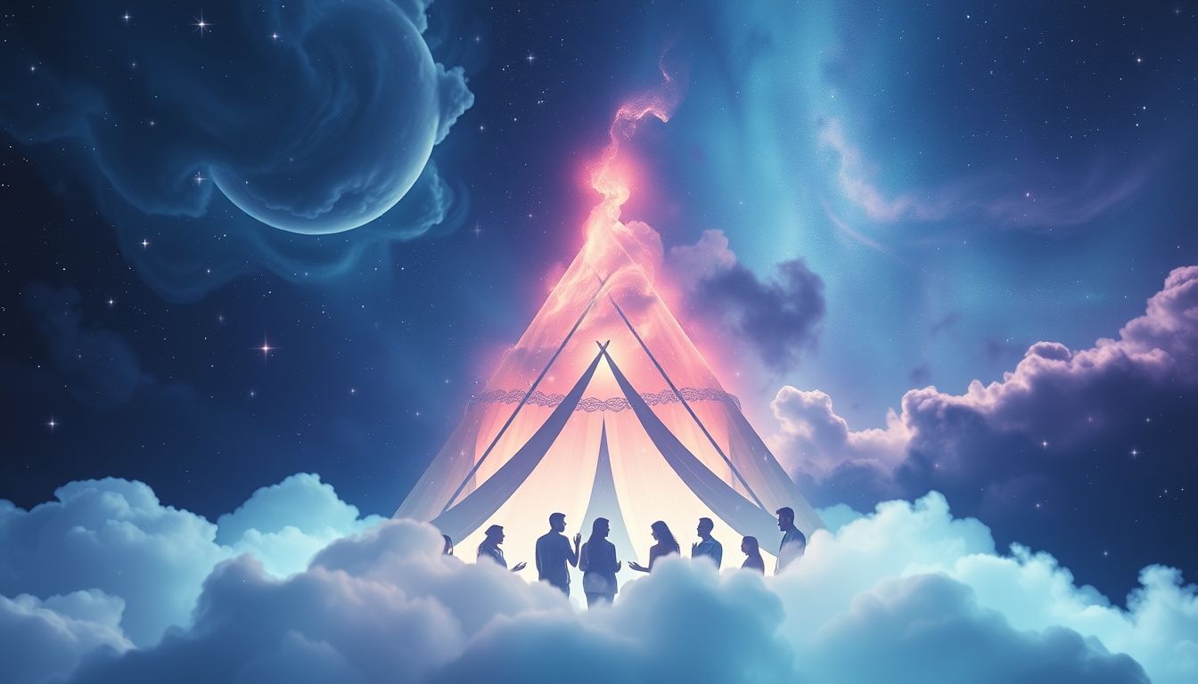 Een tipi vol mensen symboliseert verbondenheid en bescherming in dromen.