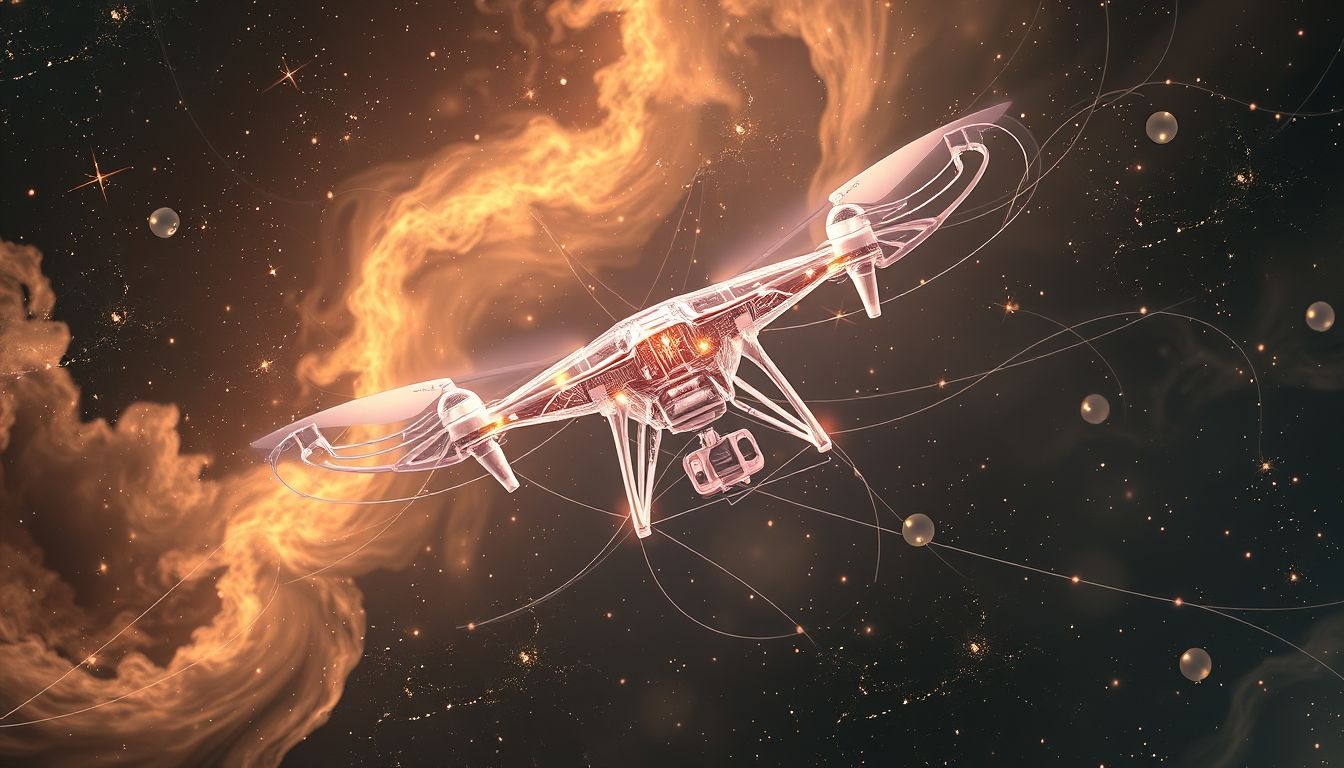 Een draadloze bewakingsdrone symboliseert controle en verborgen waakzaamheid.