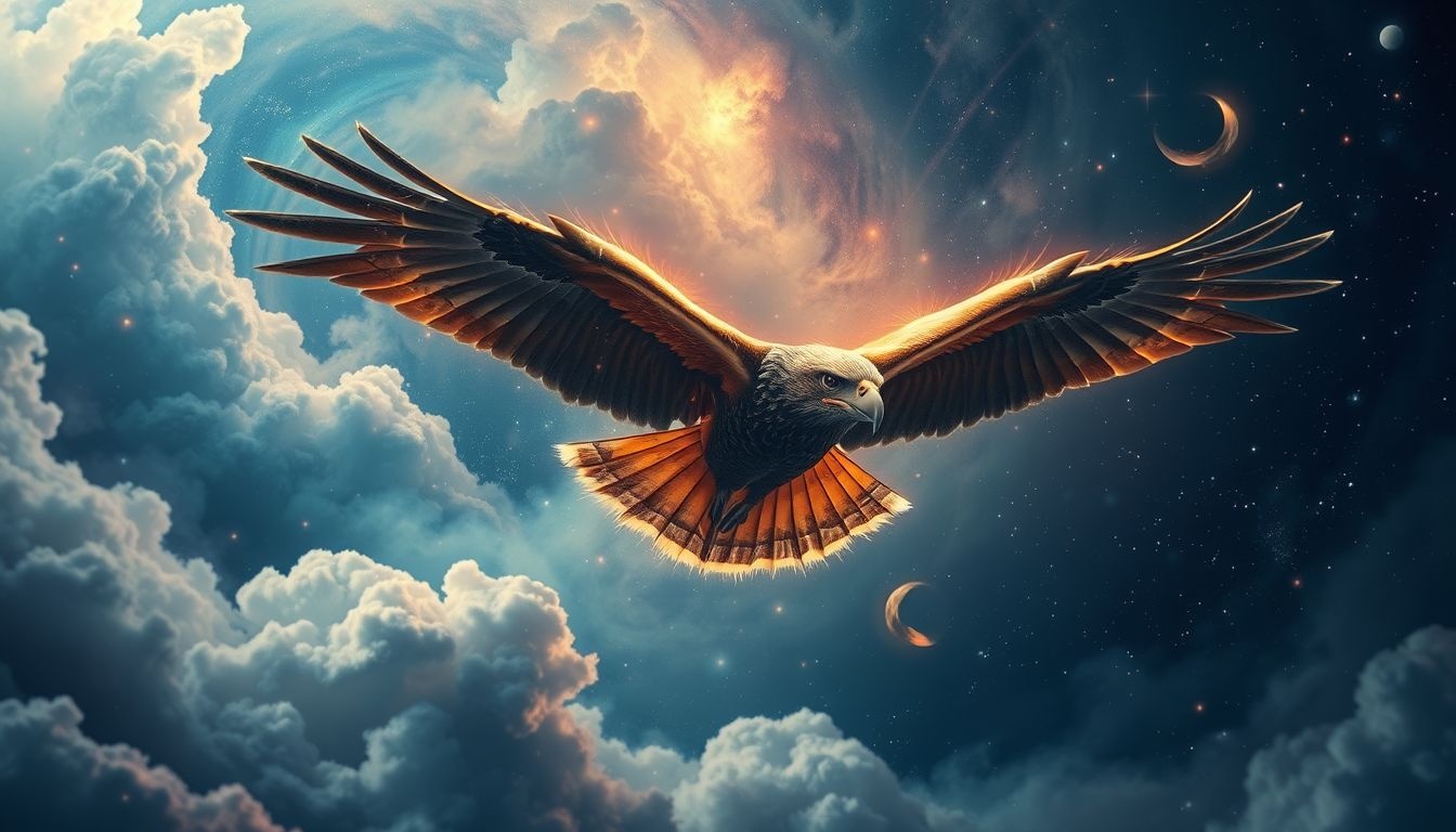 Een buizerd in storm symboliseert kracht en emotionele turbulentie.