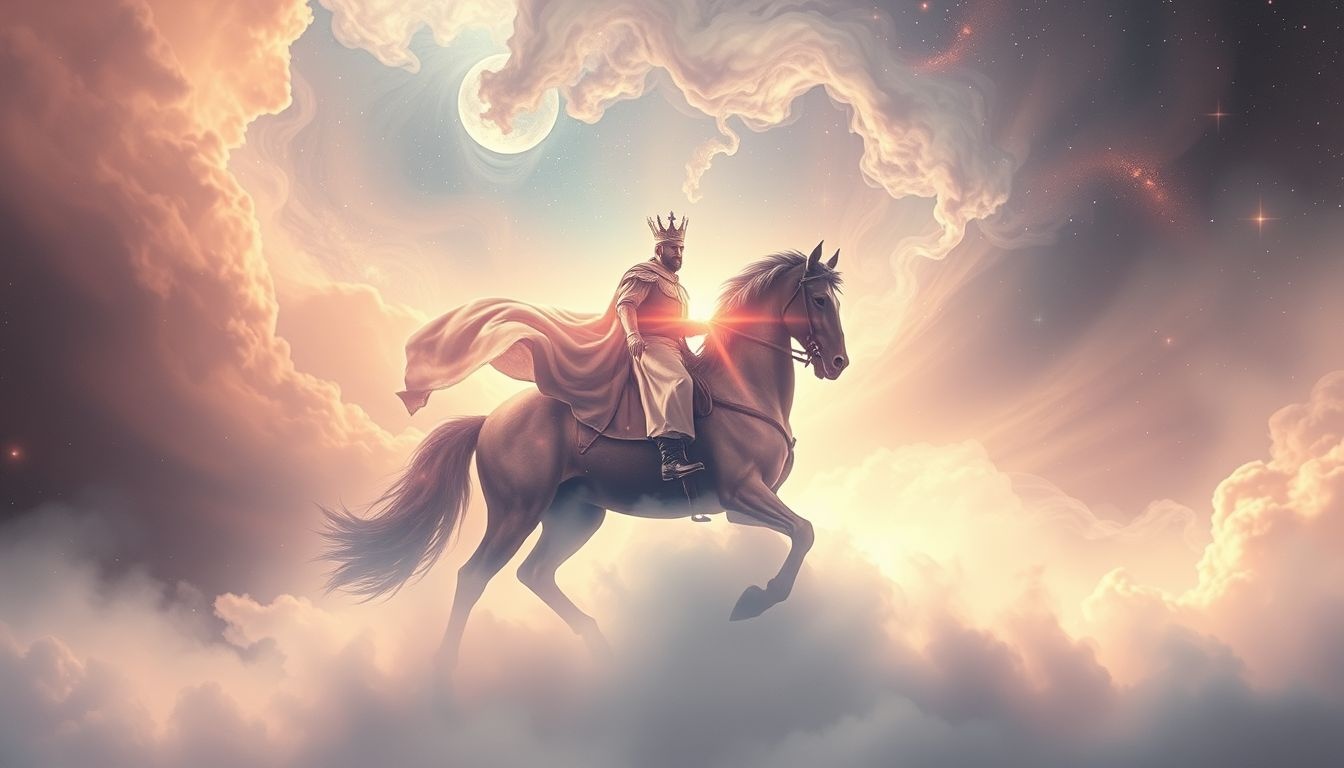 Een heer op een paard symboliseert macht en vooruitgang.