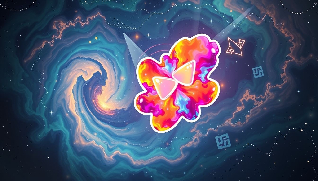 Een felgekleurde sticker symboliseert levendige eerlijke zelfexpressie in dromen.